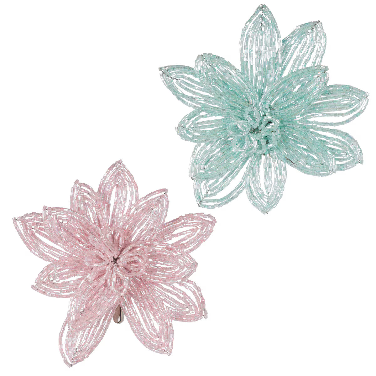 4" Beaded Glass Flower Ornament Clip, 2 Asst
