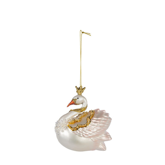 4.13"H Pink Glass Swan Ornament