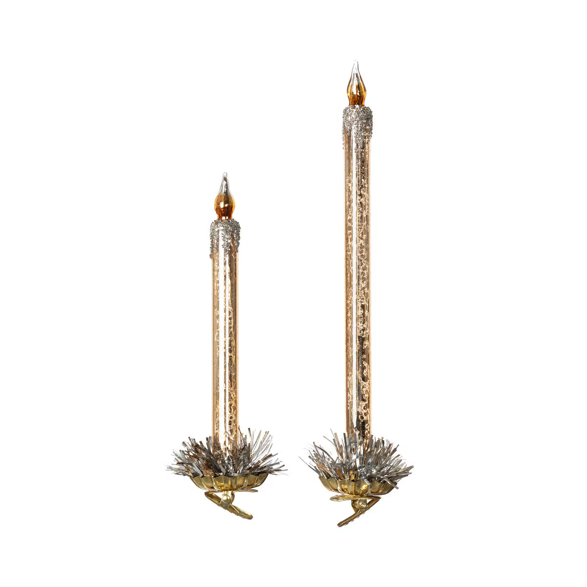Frosted Gold Glass Taper Candle Clip-on Ornament, Set of 2