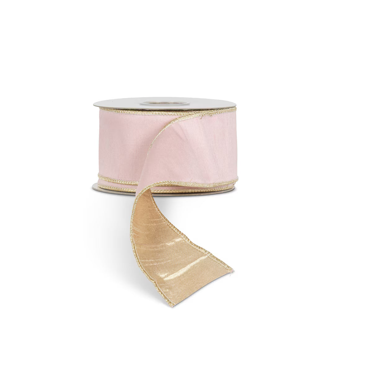 Pink and Gold Fused Dupioni and Metallic Ribbon, 10 Yards, 2.5"W
