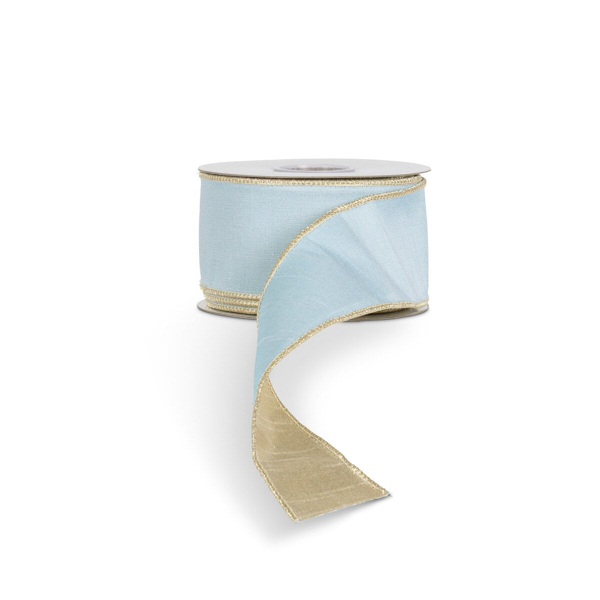 Light Blue and Gold Fused Dupioni and Metallic Ribbon, 10 Yards, 2.5"W