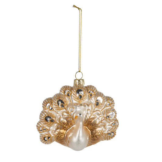 4.5"L Ivory Glass Peacock Ornament