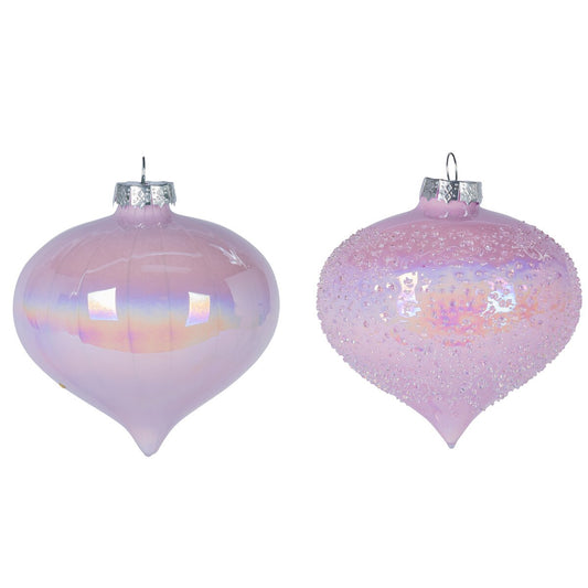 4.5"H Pink Glass Onion Finial Ornament, 2 Asst